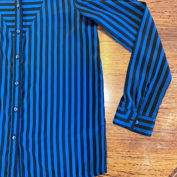 Monki Black & Blue Striped Long Sleeve Blouse - Picture 3 of 7